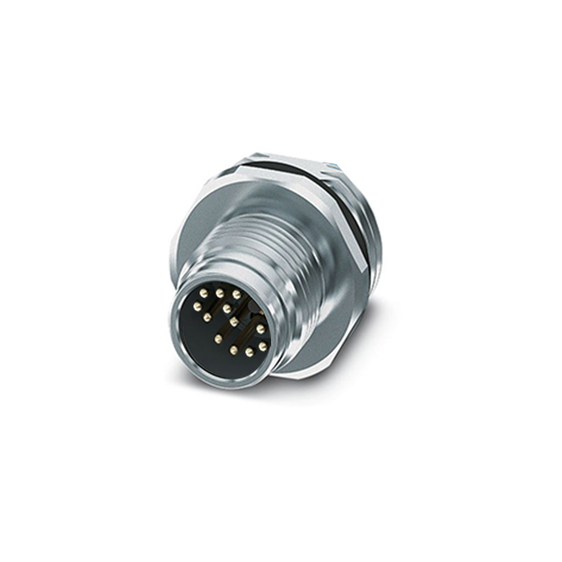 Push-pull m12 12pins A code male straight rear panel mount connector PG9 thread,unshielded,insert,brass with nickel plated shell